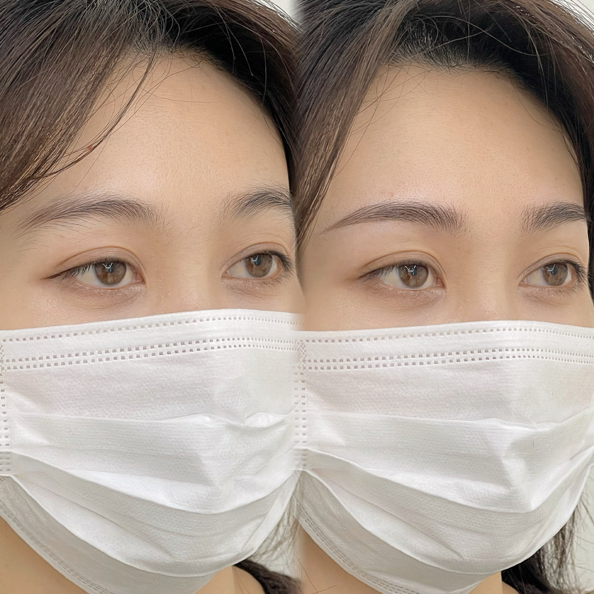 Powder brows Seoul before and after at MALJANE showing soft ombre eyebrow tattoo with a natural makeup look